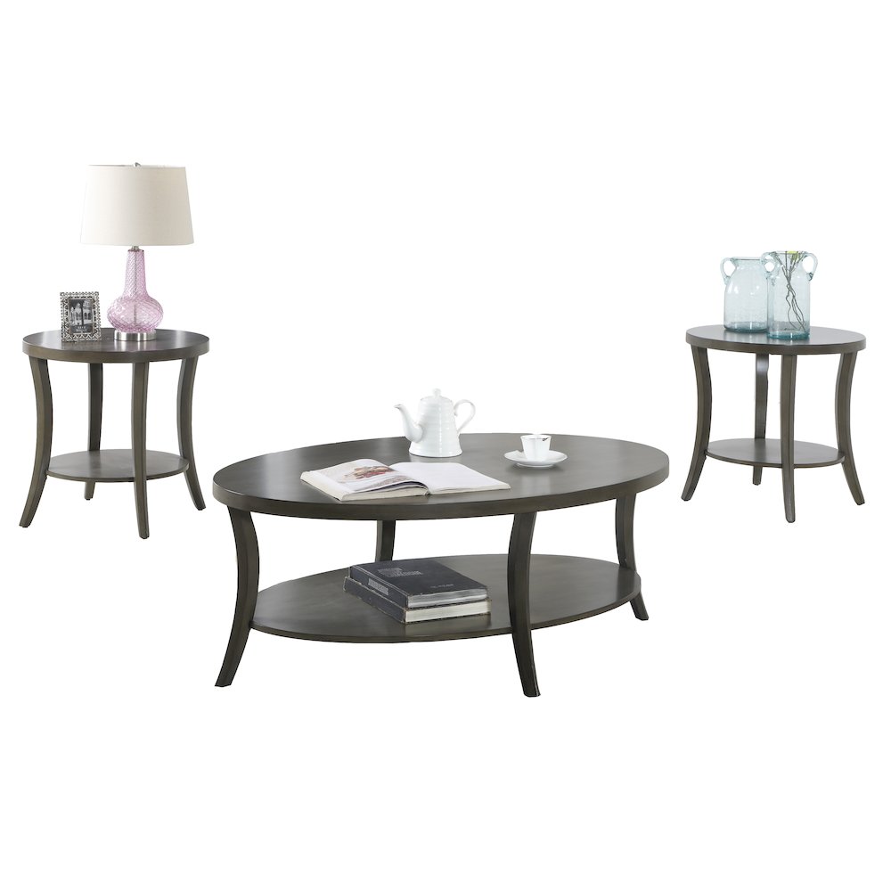 Perth Contemporary Oval Shelf Coffee Table Set, Gray. Picture 1