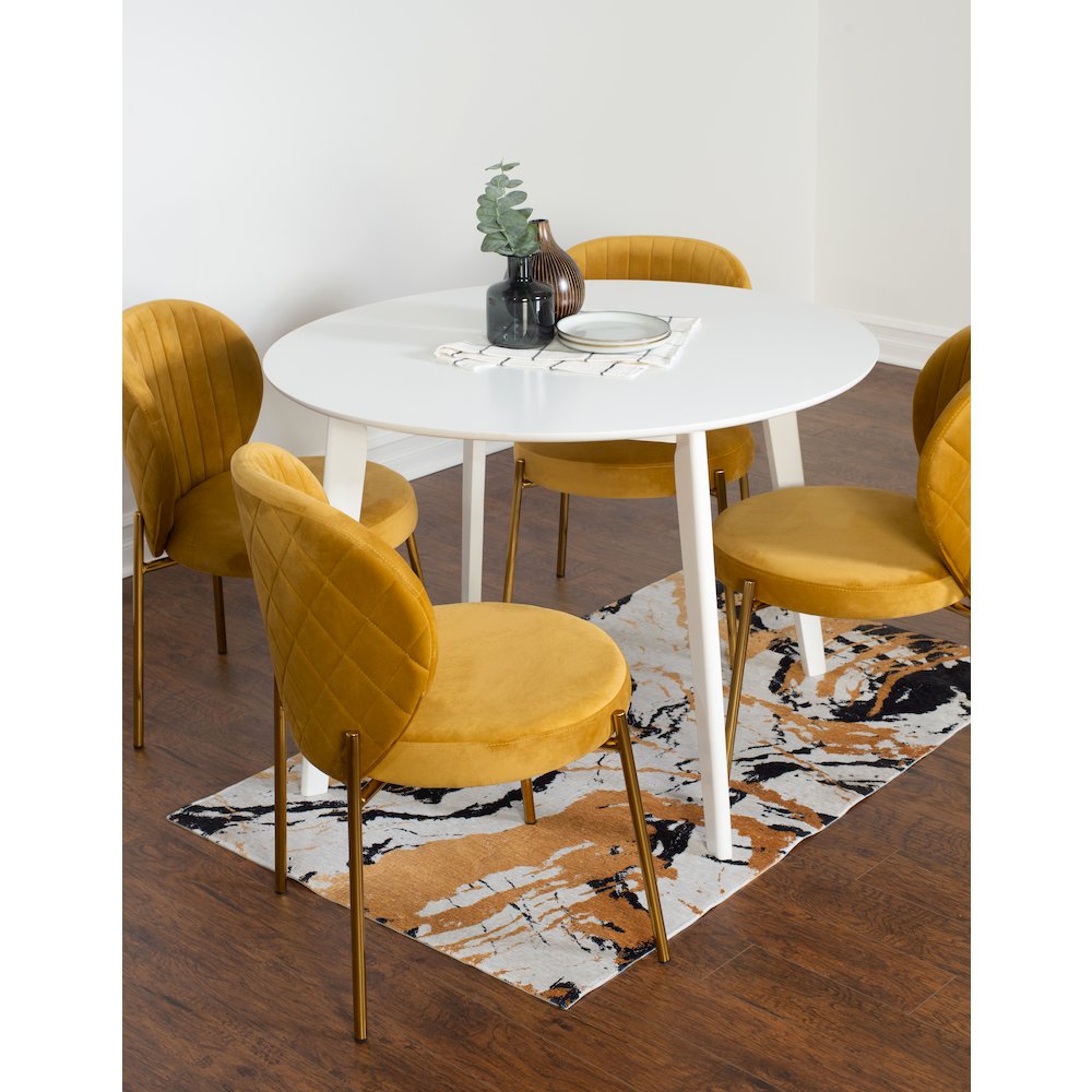 Amoa 5-Pc Dining Set, White Round Dining Table with 4 Chairs, Yellow. Picture 2