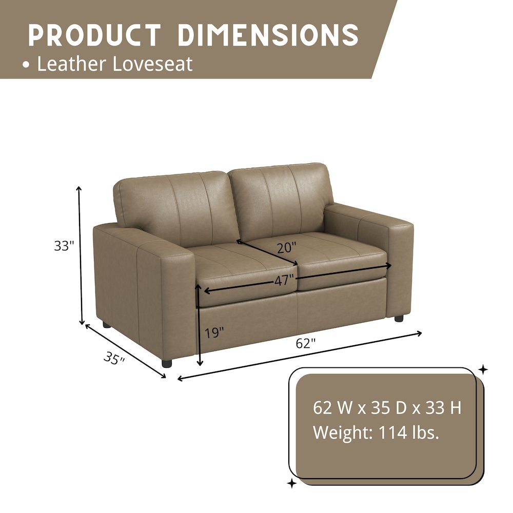 Sakan Leather Upholstered Loveseat, Beige. Picture 11