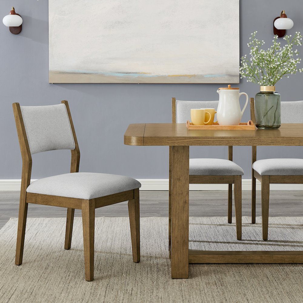 Parker Upholstered Dining Chairs, Set of 2, Light Oak and Gray. Picture 4