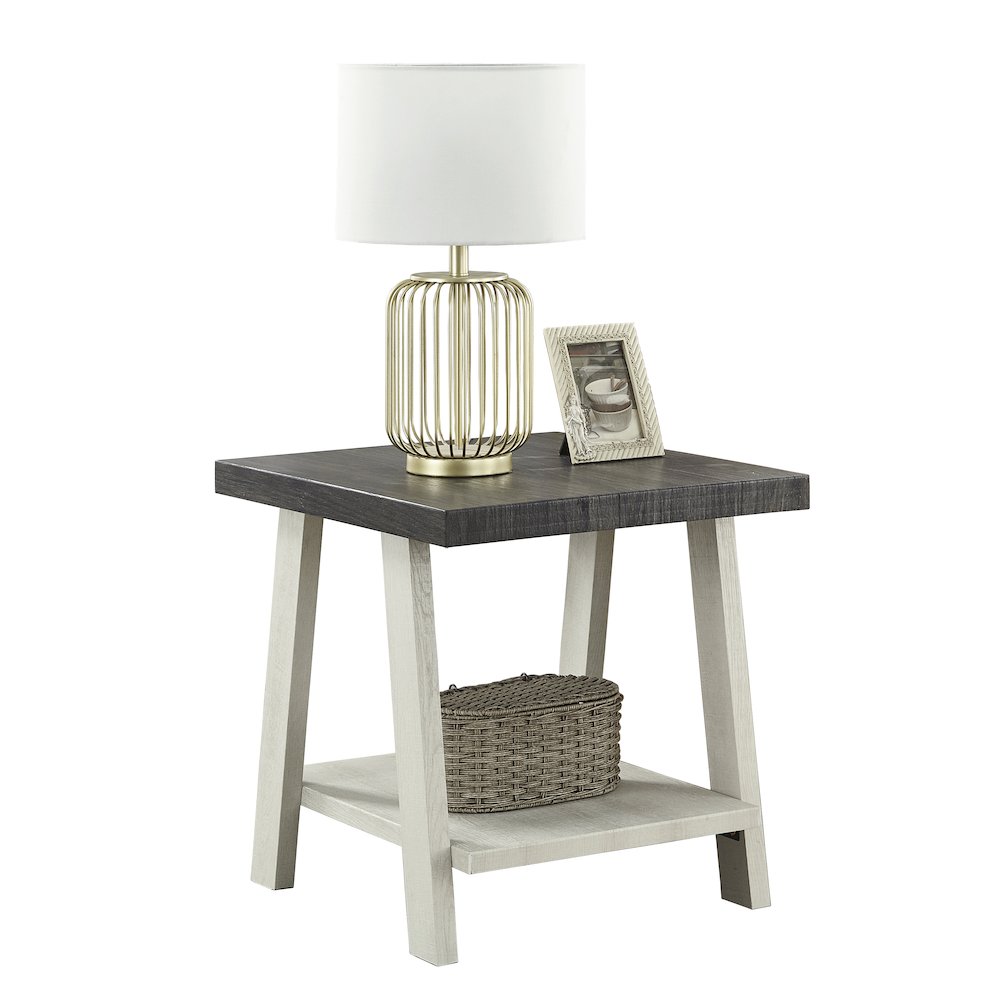 Athens Contemporary Two-Tone Wood Shelf End Table in Weathered Charcoal/Beige. Picture 1