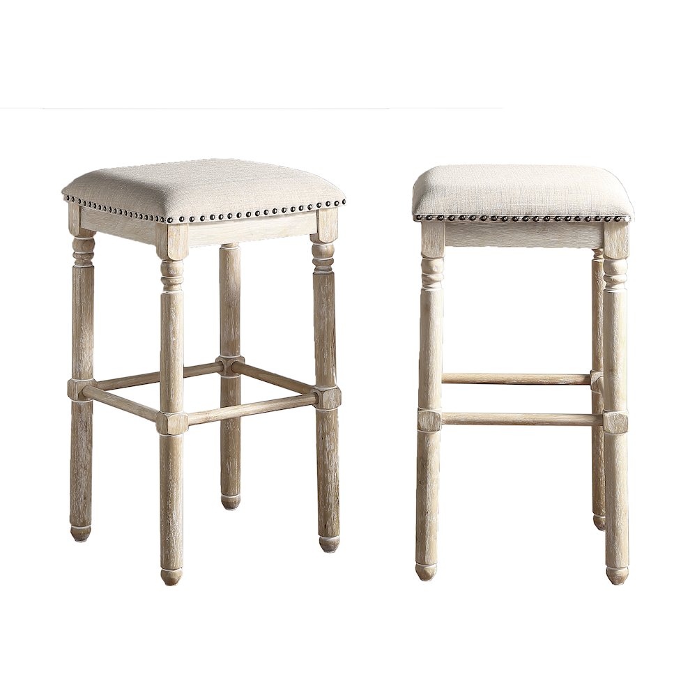 Arnhem Wood Tan Upholstered Bar Stools, Set of 2. Picture 1