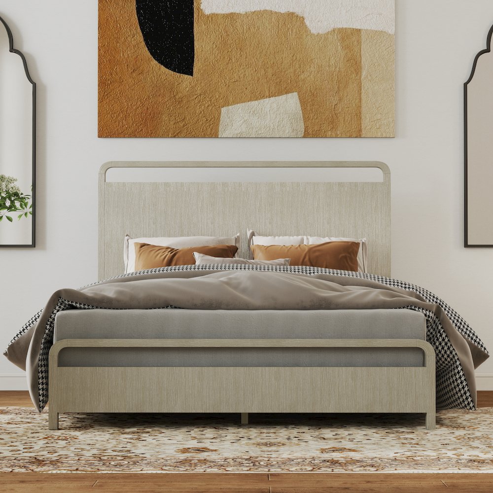 Tavari Wood Panel Bed, Light Gray Finish, Queen. Picture 3