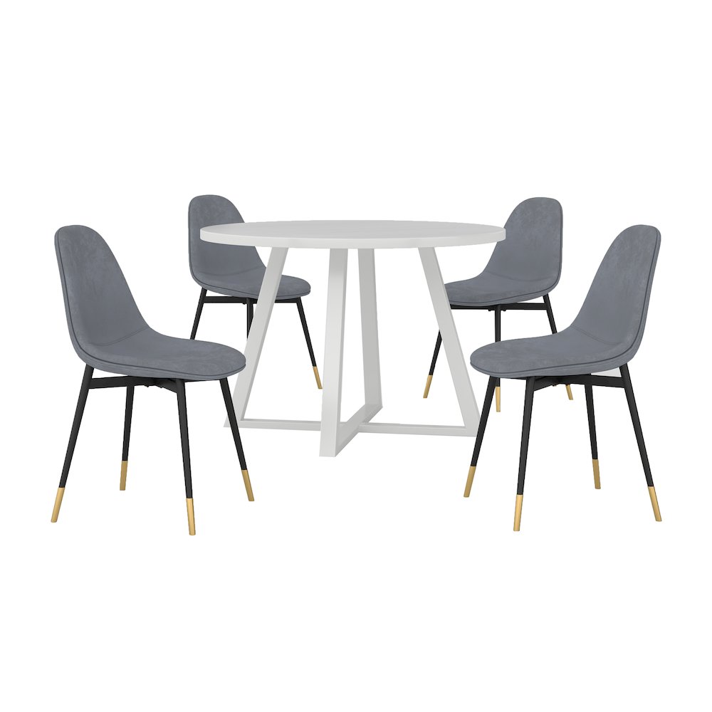 Evatt 5-Piece Round Dining Set, Trestle Round Table with 4 Stylish Chairs, Gray. Picture 1