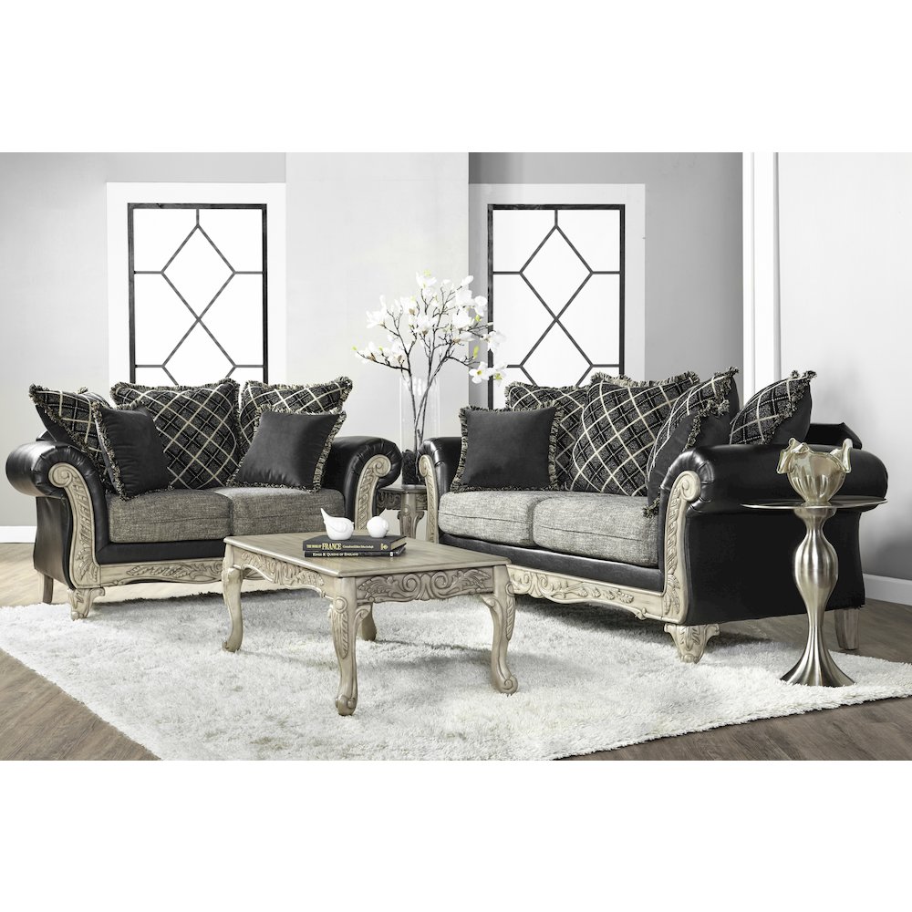 San Marino 2-Tone Fabric Wooden Frame Sofa and Loveseat with 3 Tables Set. Picture 1