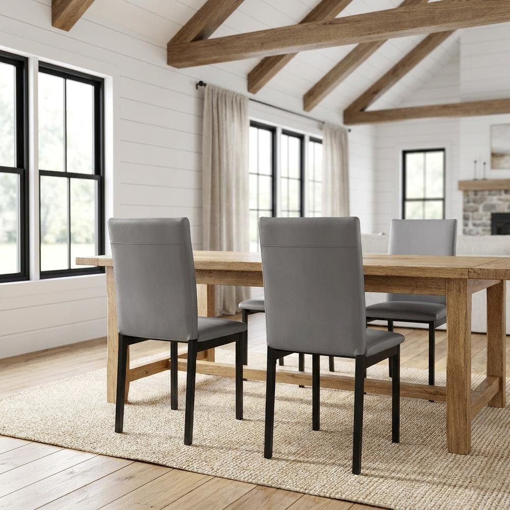 Faux Leather Metal Frame Modern Dining Room Chairs Set, Grey, Set of 4. Picture 2