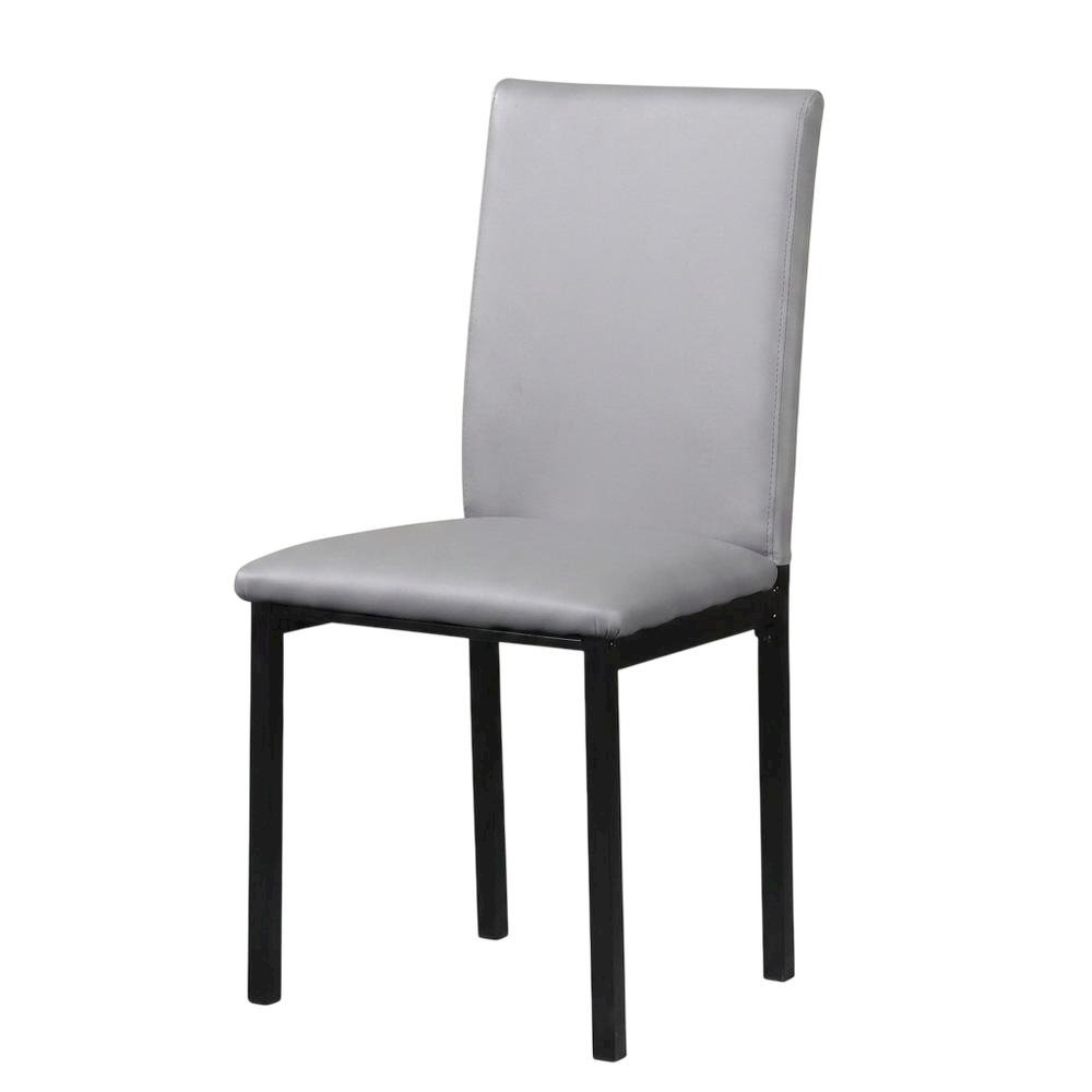 Faux Leather Metal Frame Modern Dining Room Chairs Set, Grey, Set of 4. Picture 4