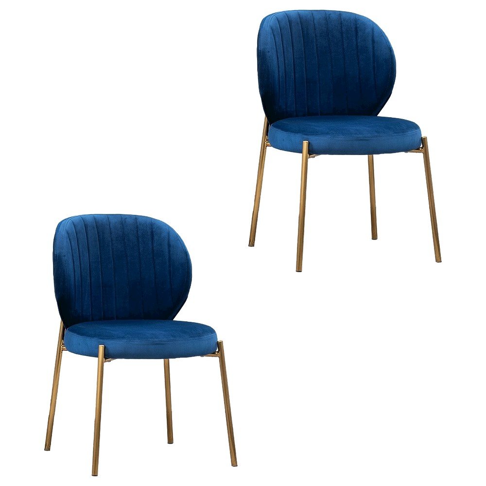 Velvet Upholstered Dining Chairs with Metal Legs, Blue, Set of 2. Picture 1