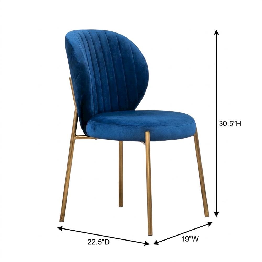 Velvet Upholstered Dining Chairs with Metal Legs, Blue, Set of 2. Picture 6