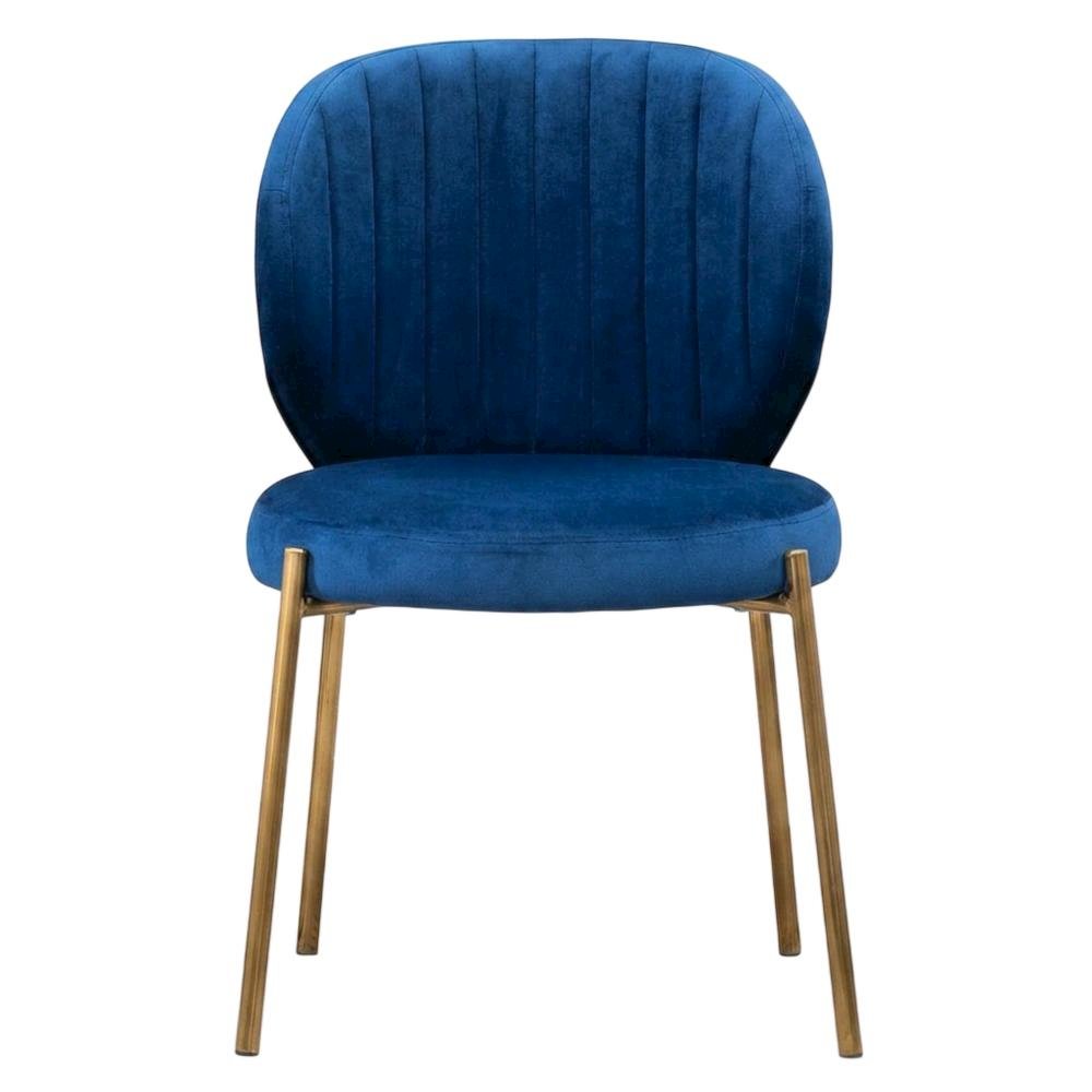 Velvet Upholstered Dining Chairs with Metal Legs, Blue, Set of 2. Picture 2