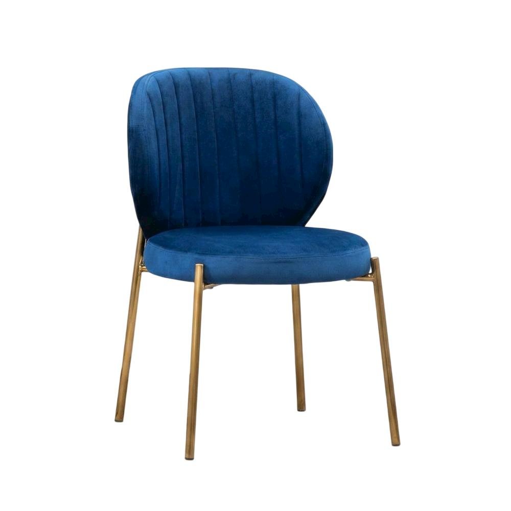 Velvet Upholstered Dining Chairs with Metal Legs, Blue, Set of 2. Picture 5
