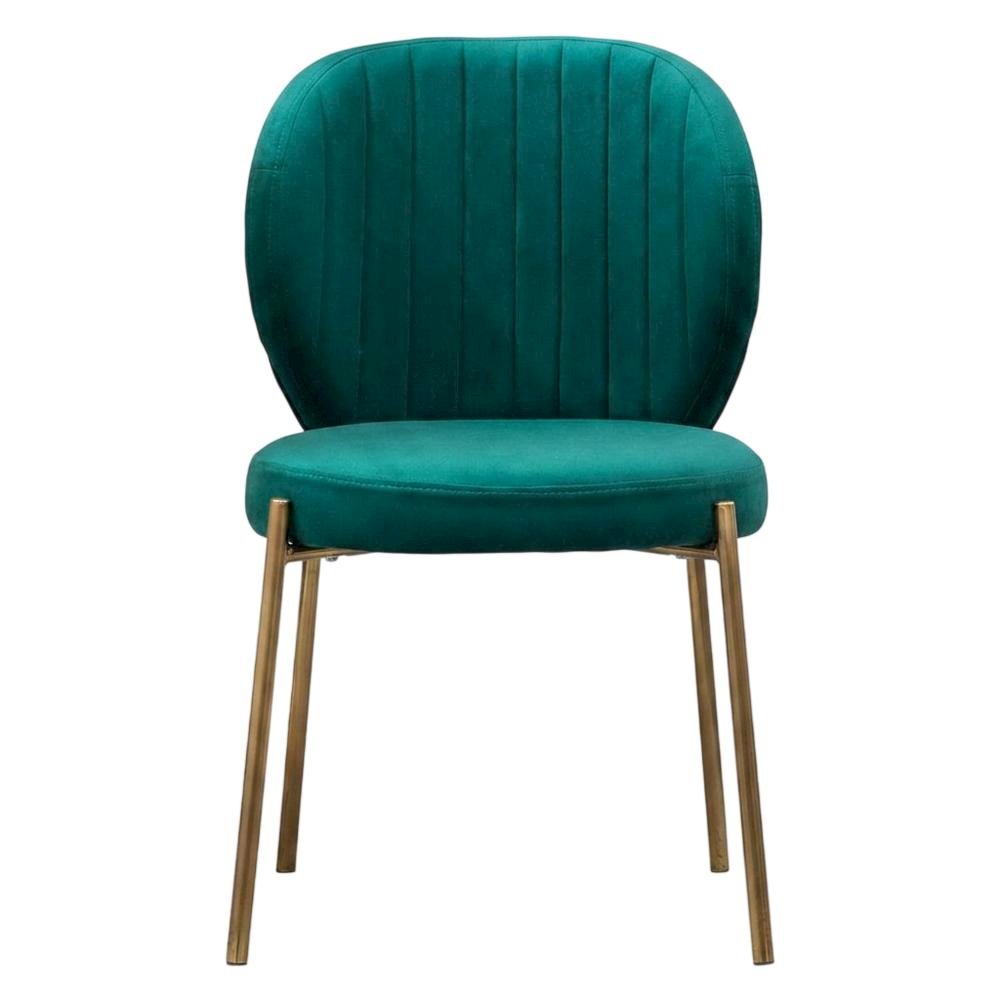 Velvet Upholstered Dining Chairs with Metal Legs, Green, Set of 2. Picture 1