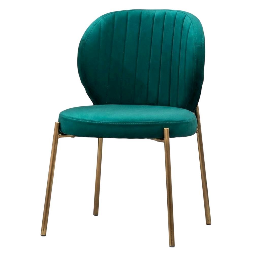 Velvet Upholstered Dining Chairs with Metal Legs, Green, Set of 2. Picture 4