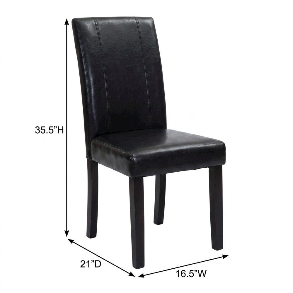 Solid Wood Faux Leather Upholstered Parson Dining Chairs, Black, Set of 2. Picture 5