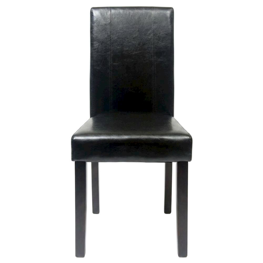 Solid Wood Faux Leather Upholstered Parson Dining Chairs, Black, Set of 2. Picture 1