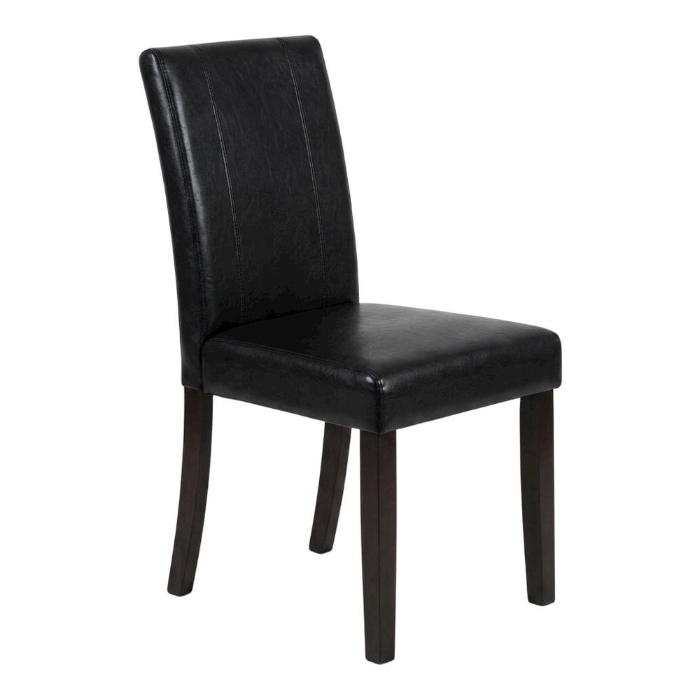 Solid Wood Faux Leather Upholstered Parson Dining Chairs, Black, Set of 2. Picture 4