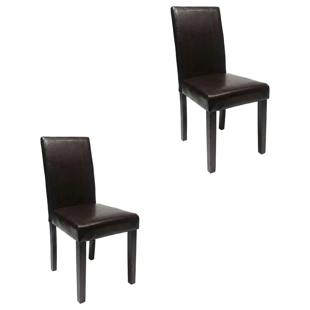 Solid Wood Faux Leather Upholstered Parson Dining Chairs, Brown, Set of 2. Picture 1