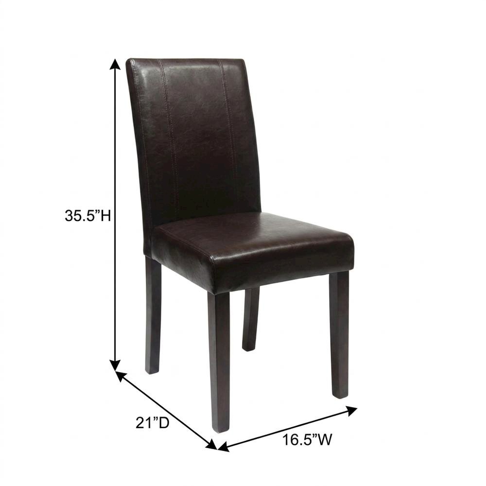 Solid Wood Faux Leather Upholstered Parson Dining Chairs, Brown, Set of 2. Picture 6