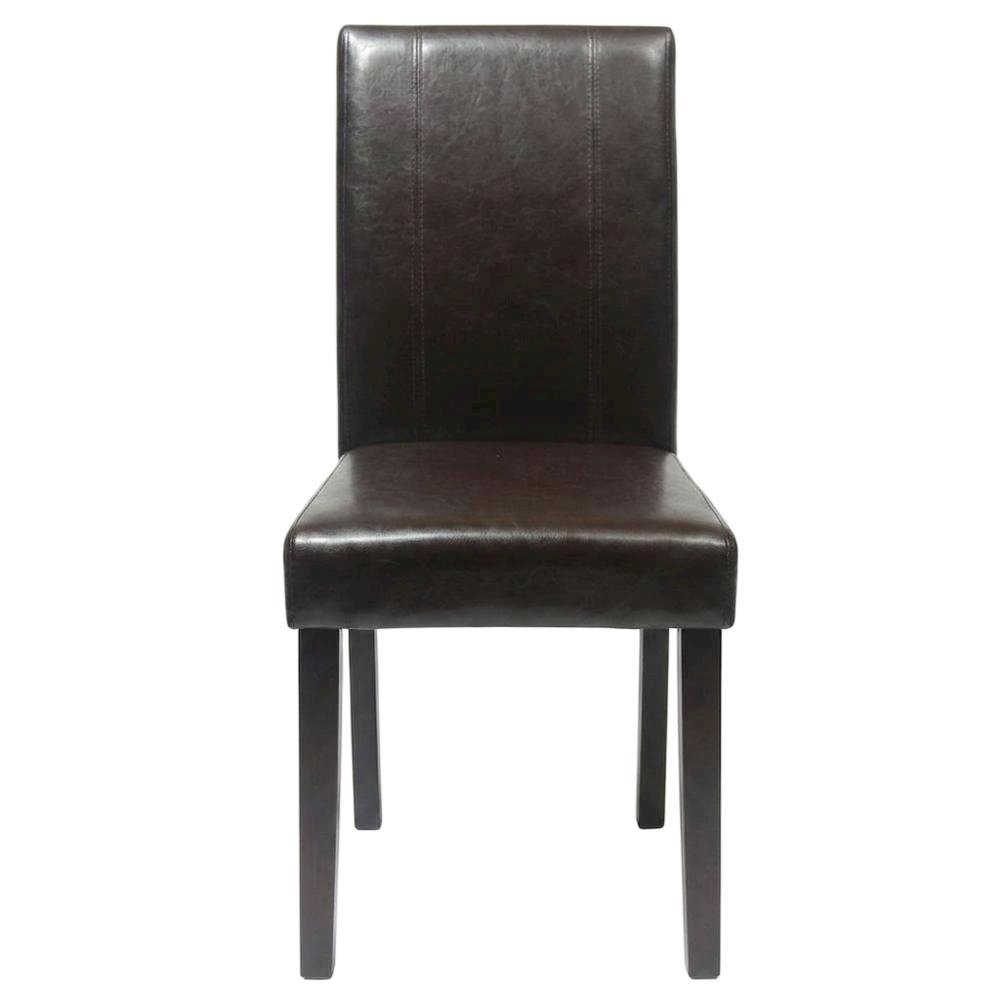 Solid Wood Faux Leather Upholstered Parson Dining Chairs, Brown, Set of 2. Picture 2