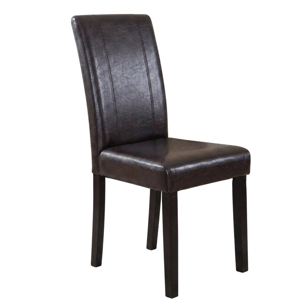 Solid Wood Faux Leather Upholstered Parson Dining Chairs, Brown, Set of 2. Picture 5