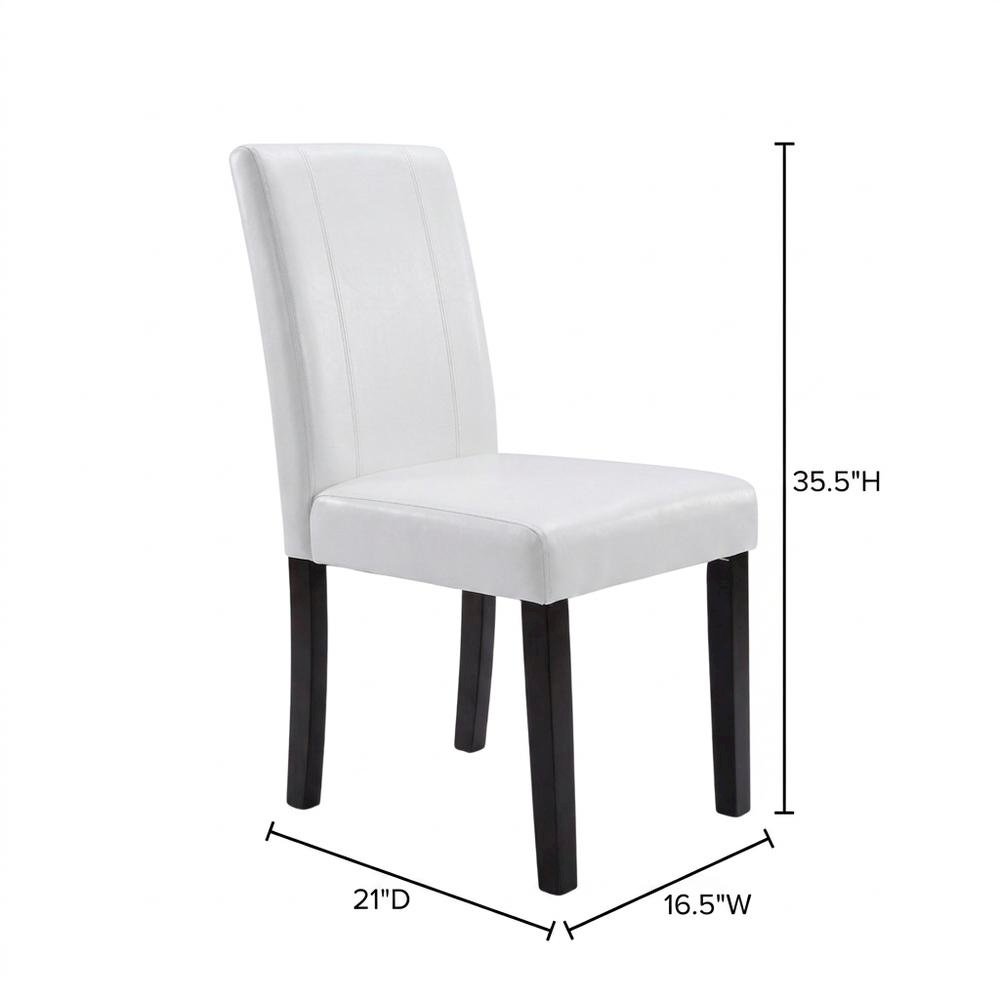 Solid Wood Faux Leather Upholstered Parson Dining Chairs, White, Set of 2. Picture 5