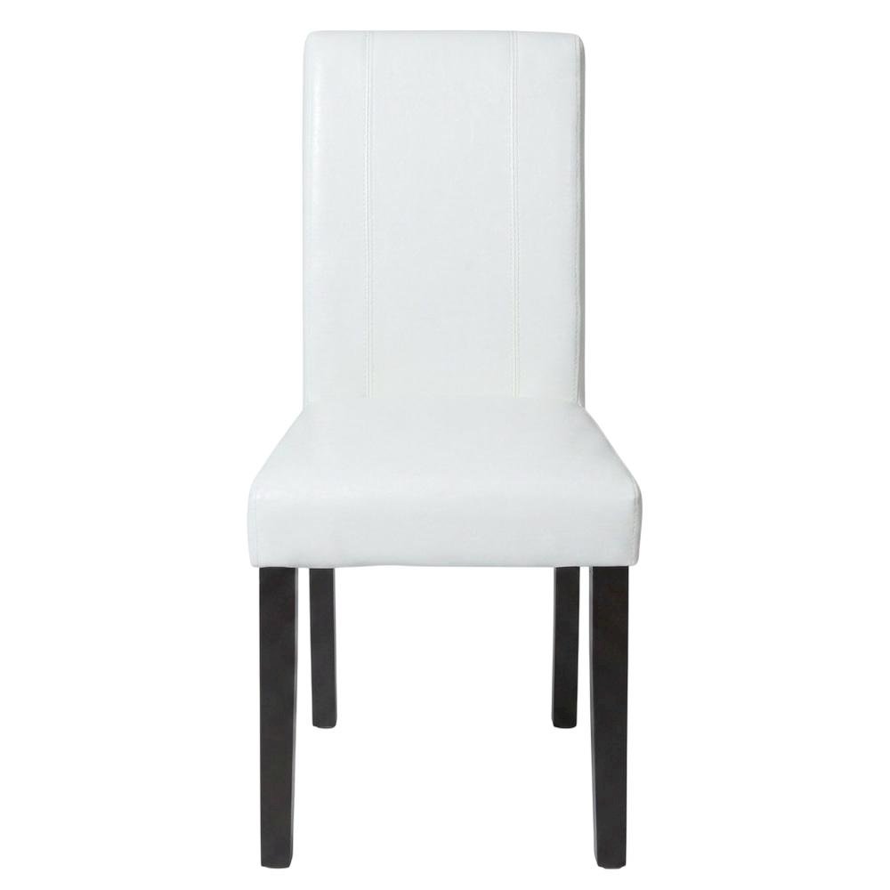 Solid Wood Faux Leather Upholstered Parson Dining Chairs, White, Set of 2. Picture 1