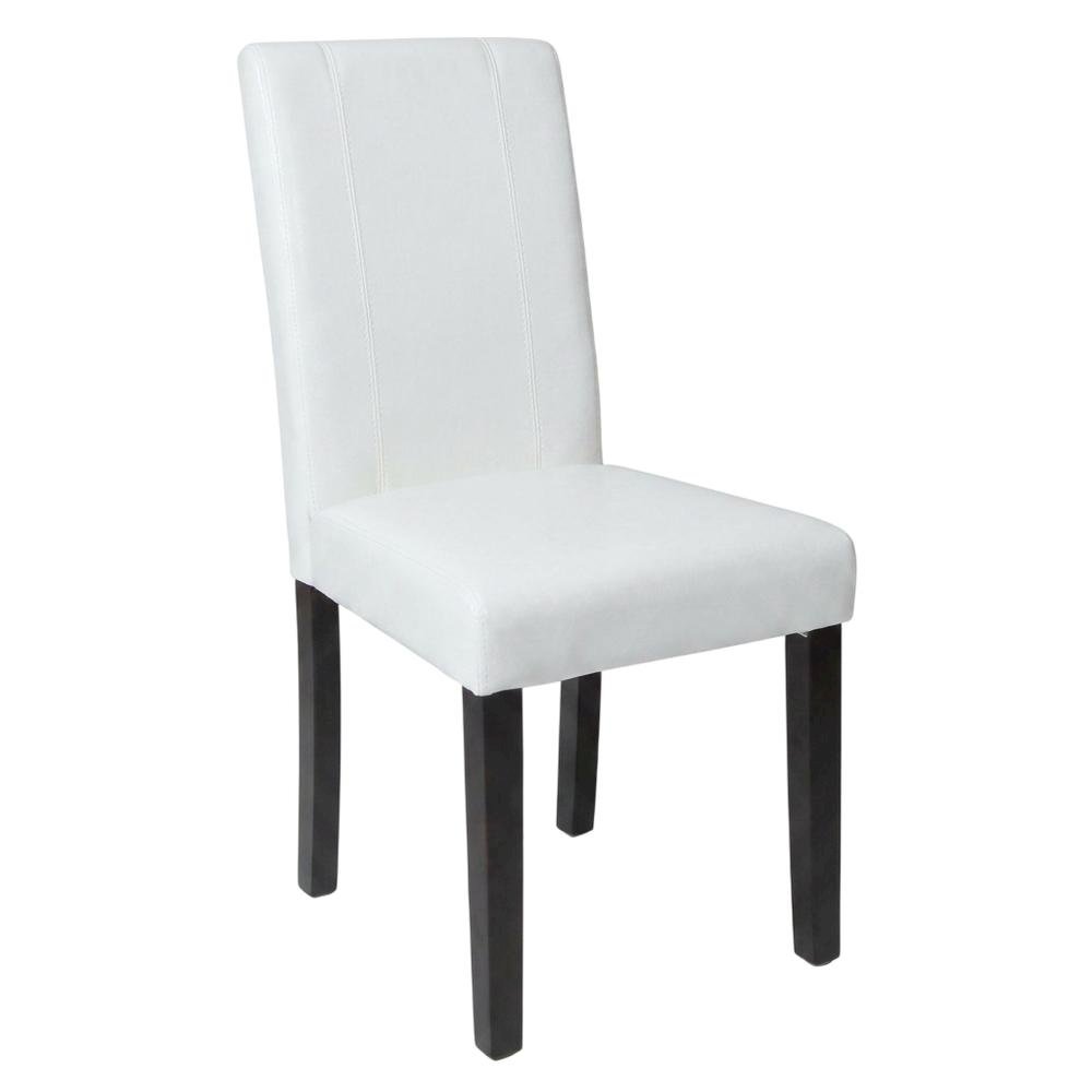 Solid Wood Faux Leather Upholstered Parson Dining Chairs, White, Set of 2. Picture 4
