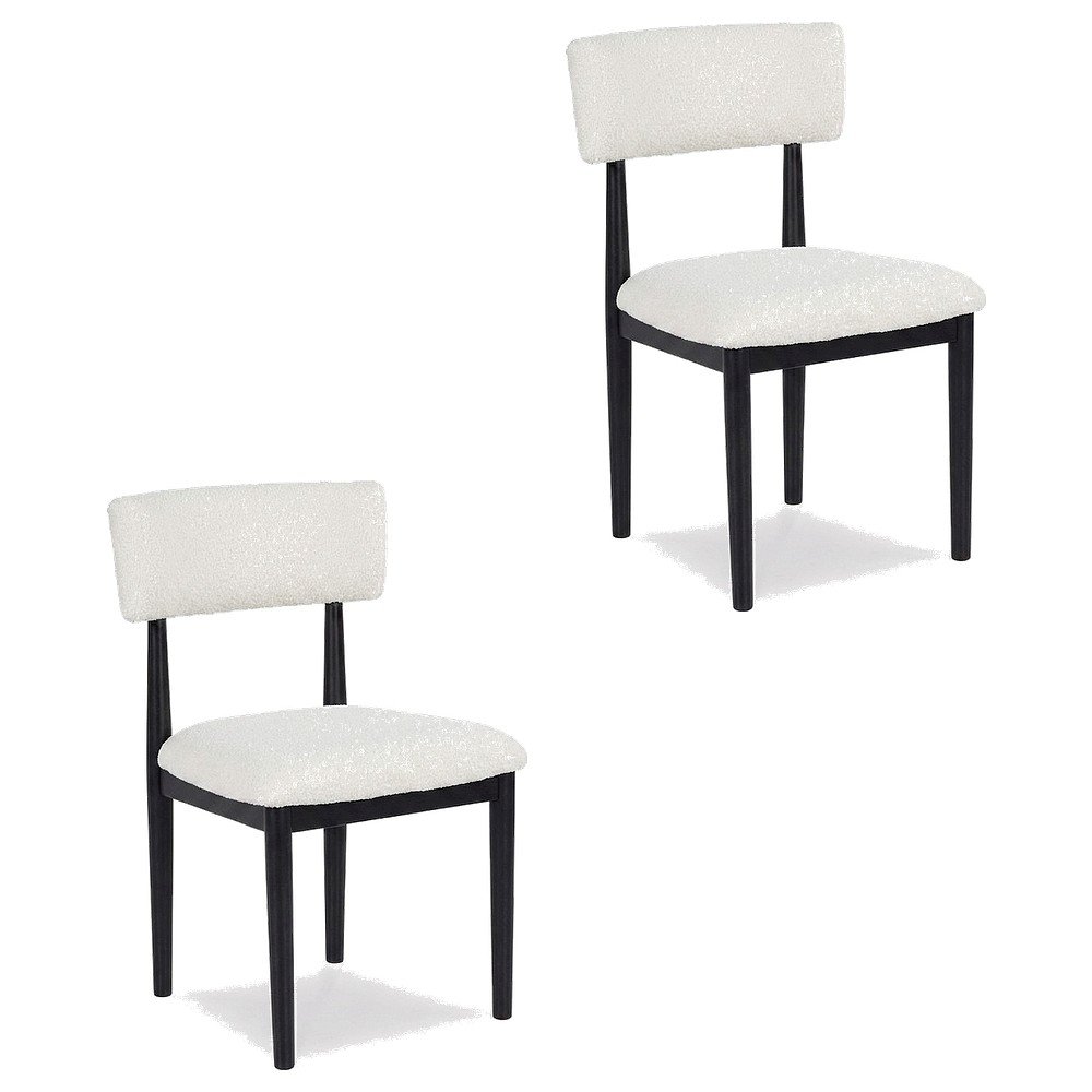 Boucle Upholstered Dining Chairs with Solid Wood Legs, Black, Set of 2. Picture 1