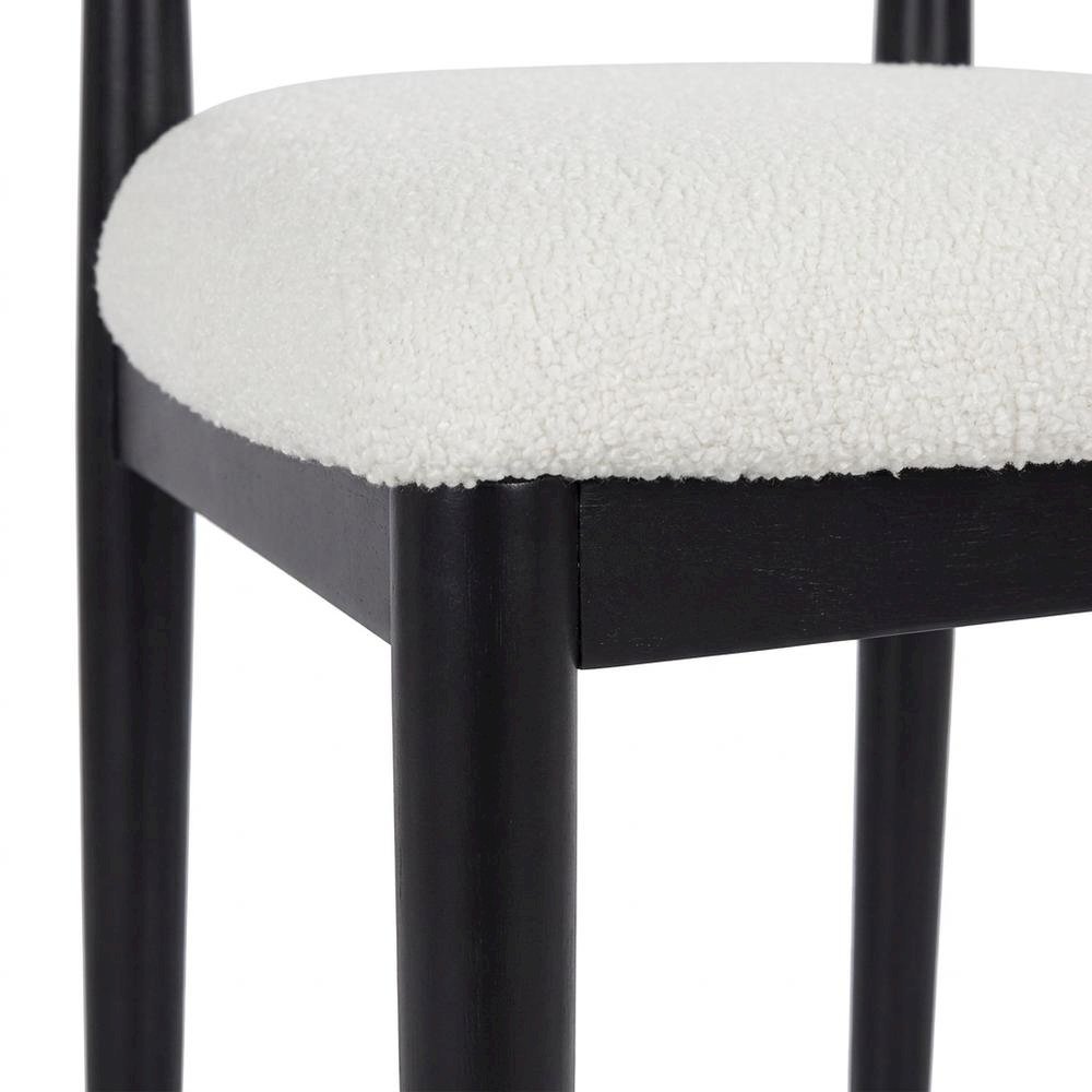 Boucle Upholstered Dining Chairs with Solid Wood Legs, Black, Set of 2. Picture 8