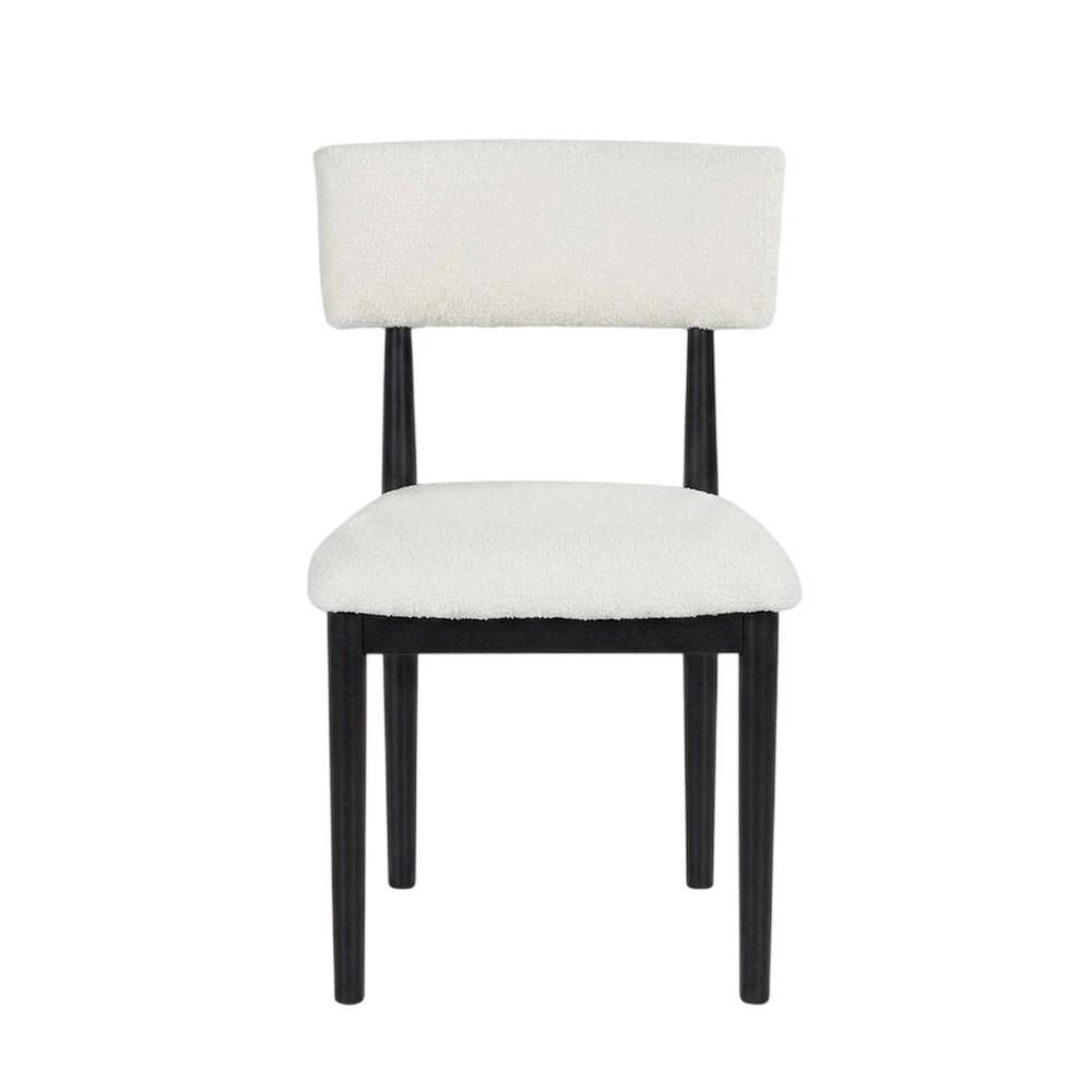 Boucle Upholstered Dining Chairs with Solid Wood Legs, Black, Set of 2. Picture 2