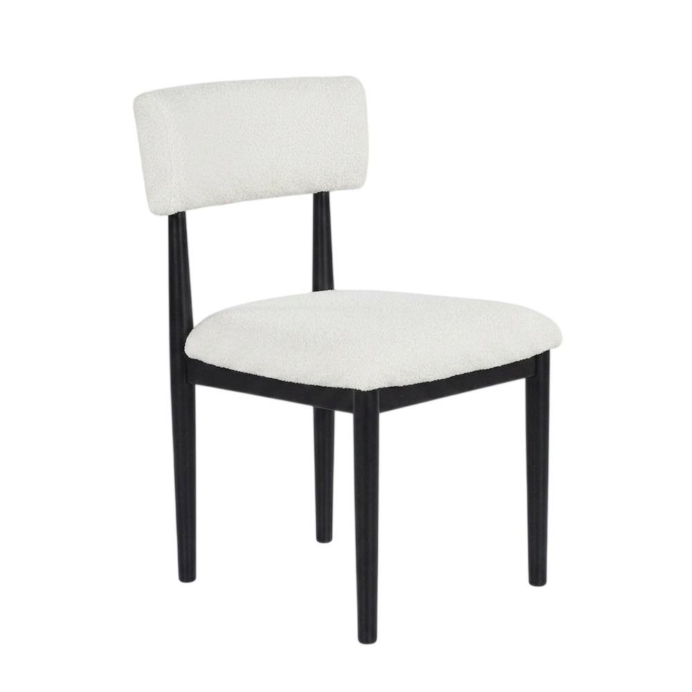 Boucle Upholstered Dining Chairs with Solid Wood Legs, Black, Set of 2. Picture 5
