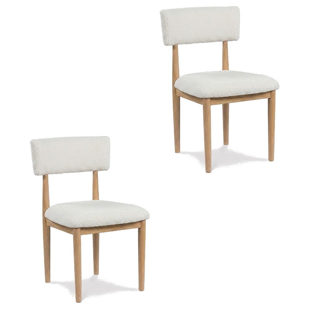 Boucle Upholstered Dining Chairs with Solid Wood Legs, Natural, Set of 2. Picture 1