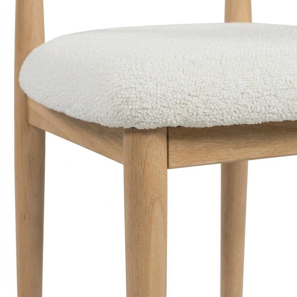 Boucle Upholstered Dining Chairs with Solid Wood Legs, Natural, Set of 2. Picture 8