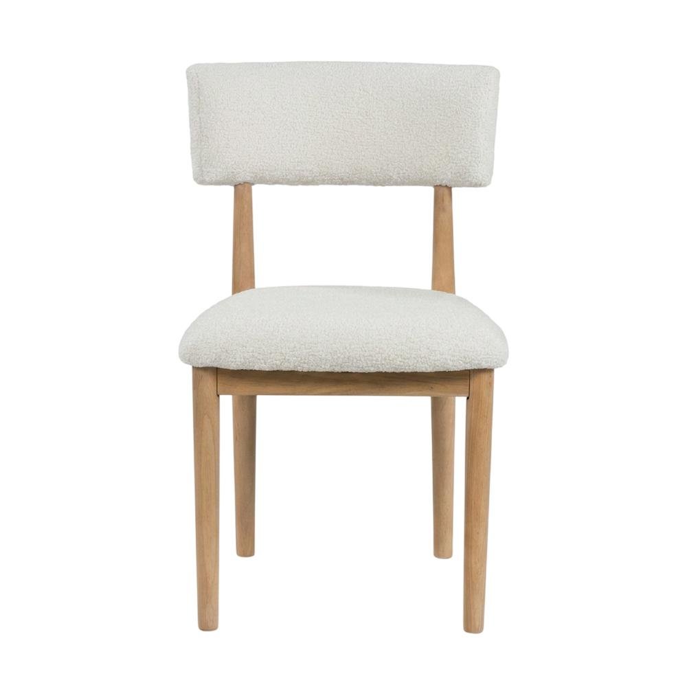 Boucle Upholstered Dining Chairs with Solid Wood Legs, Natural, Set of 2. Picture 2