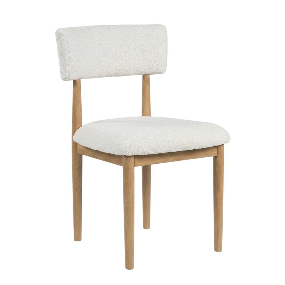 Boucle Upholstered Dining Chairs with Solid Wood Legs, Natural, Set of 2. Picture 5