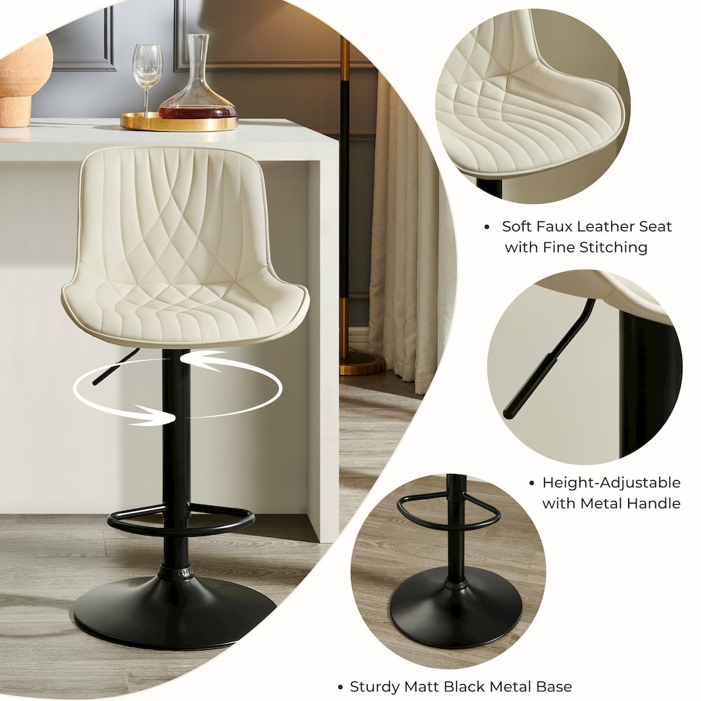 Kovyn Contemporary Adjustable Barstool with Faux Leather Swivel Seats, Set of 2. Picture 12