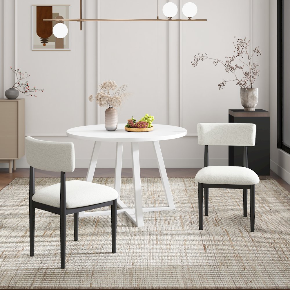 Edo 5-Piece Dining Set, Round Trestle Table and 4 Chairs, White and Black. Picture 4