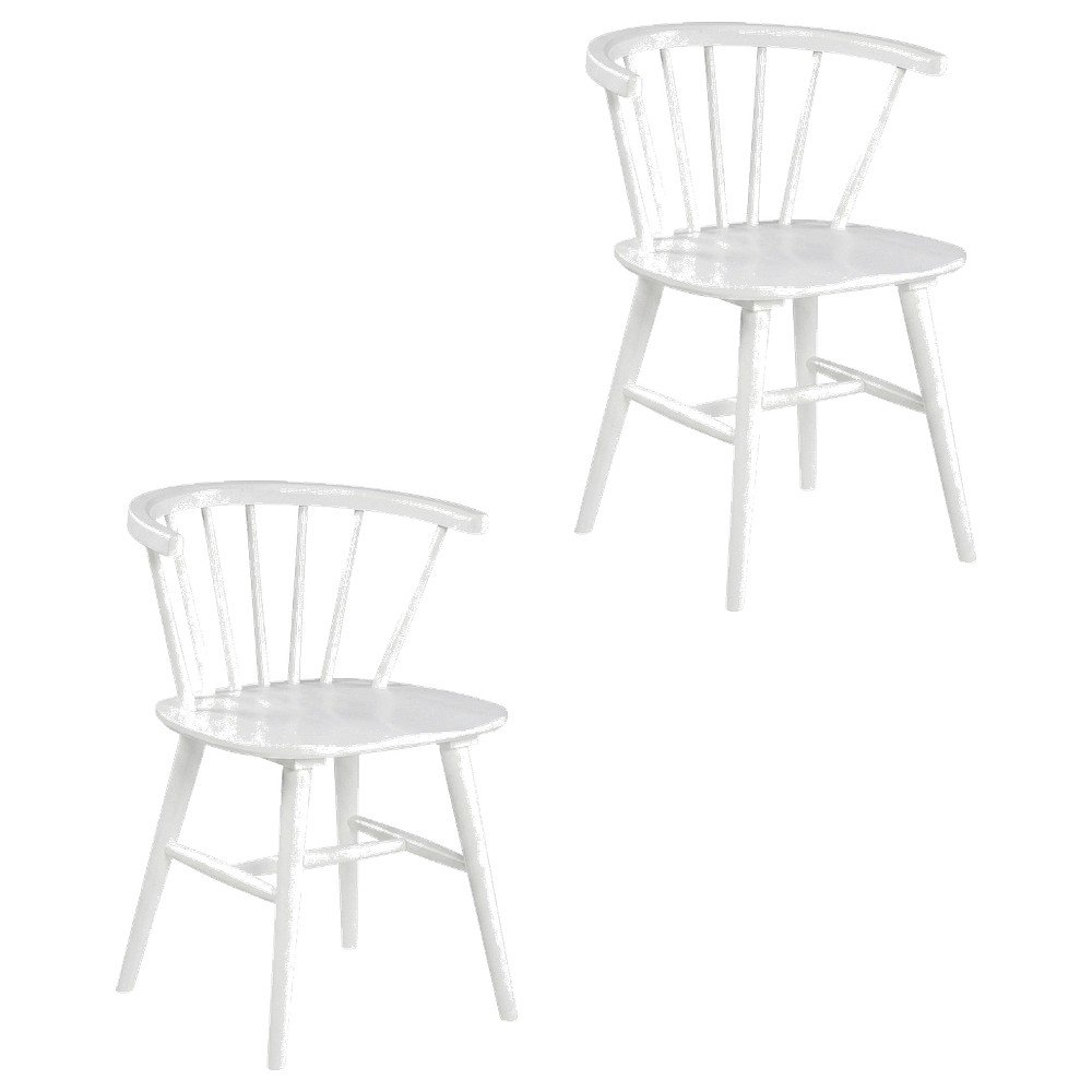 Wooden Spindle Back Windsor Dining Chairs, White, Set of 2. Picture 1