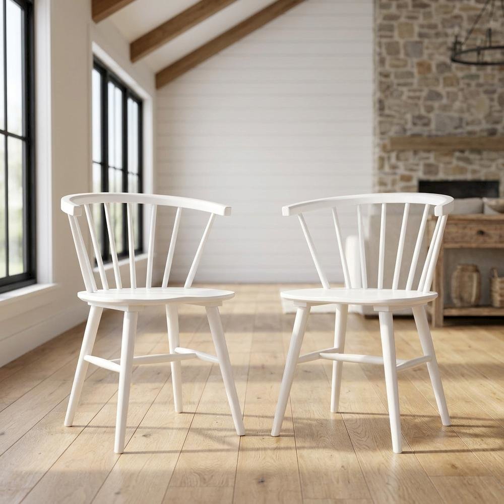Wooden Spindle Back Windsor Dining Chairs, White, Set of 2. Picture 3