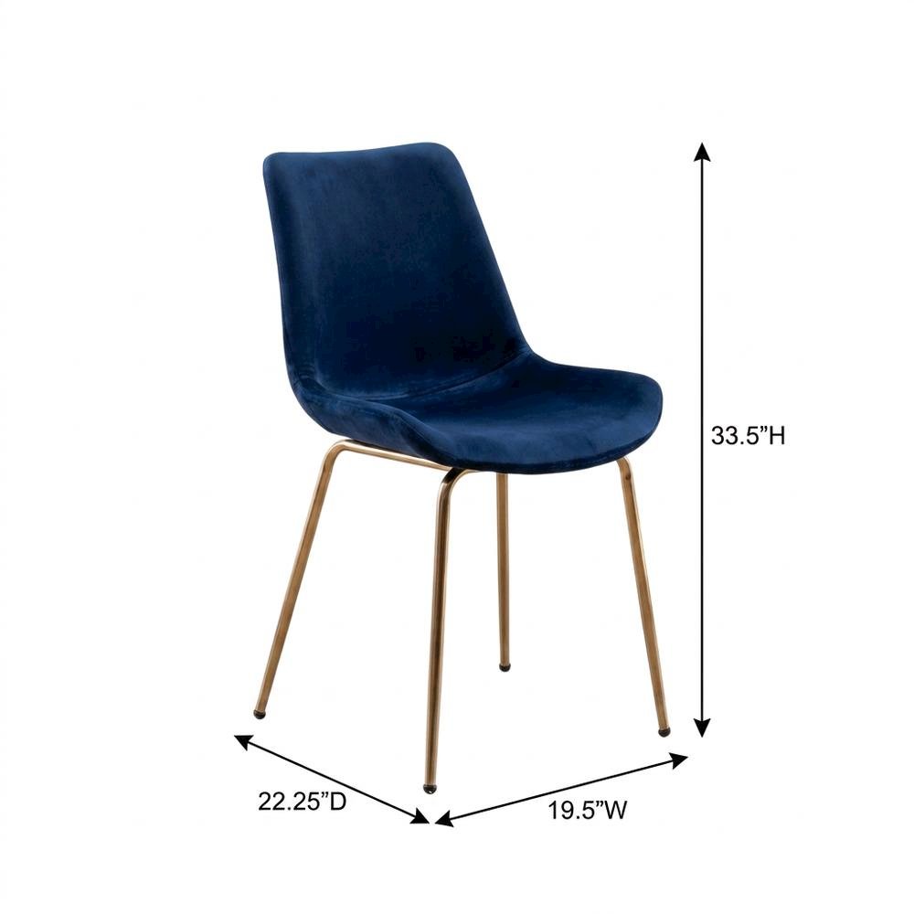 Modern Velvet Upholstered Dining Chairs with Metal Legs, Blue, Set of 2. Picture 5