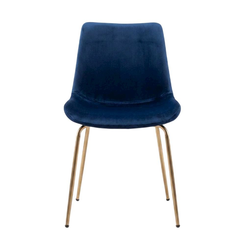 Modern Velvet Upholstered Dining Chairs with Metal Legs, Blue, Set of 2. Picture 1