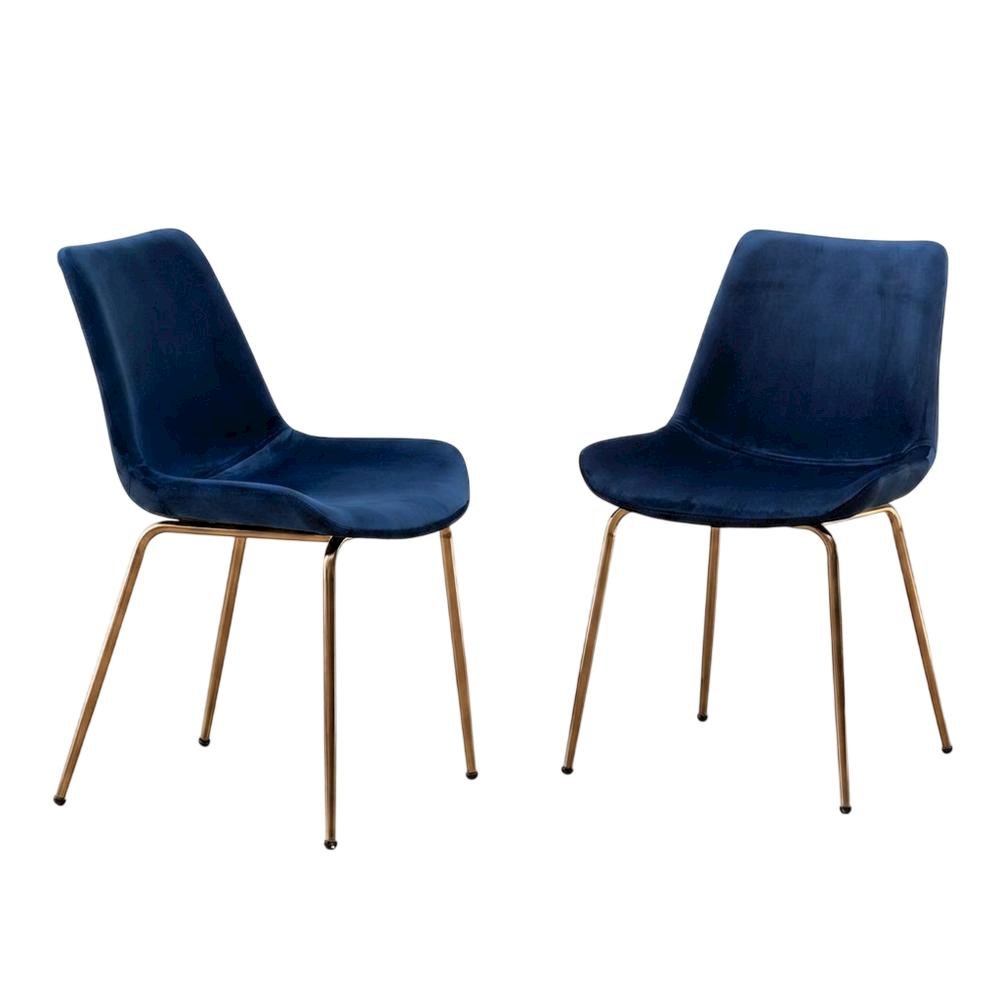 Modern Velvet Upholstered Dining Chairs with Metal Legs, Blue, Set of 2. Picture 4