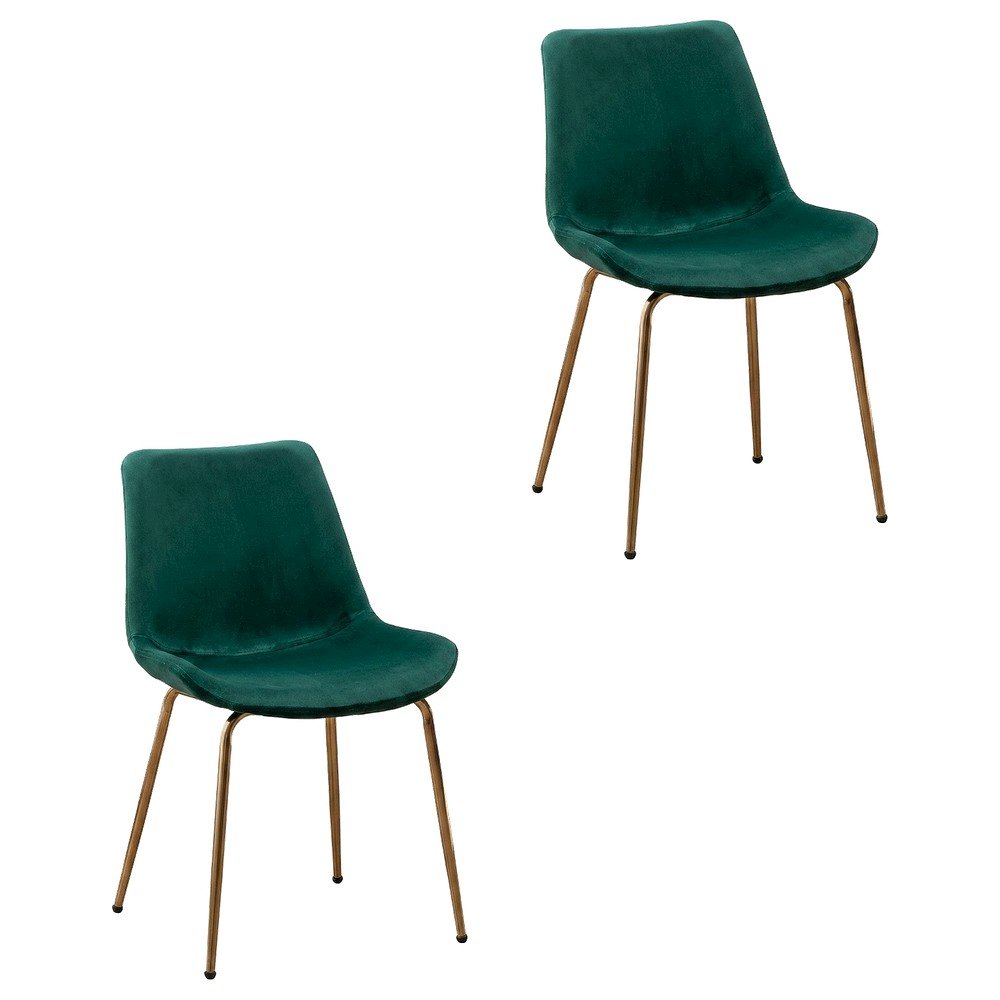 Modern Velvet Upholstered Dining Chairs with Metal Legs, Green, Set of 2. Picture 1