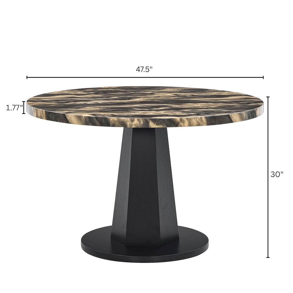 Cavira 5-PC Dining Set, Black and Gold Faux Marble Table with Four Gray Chairs. Picture 14