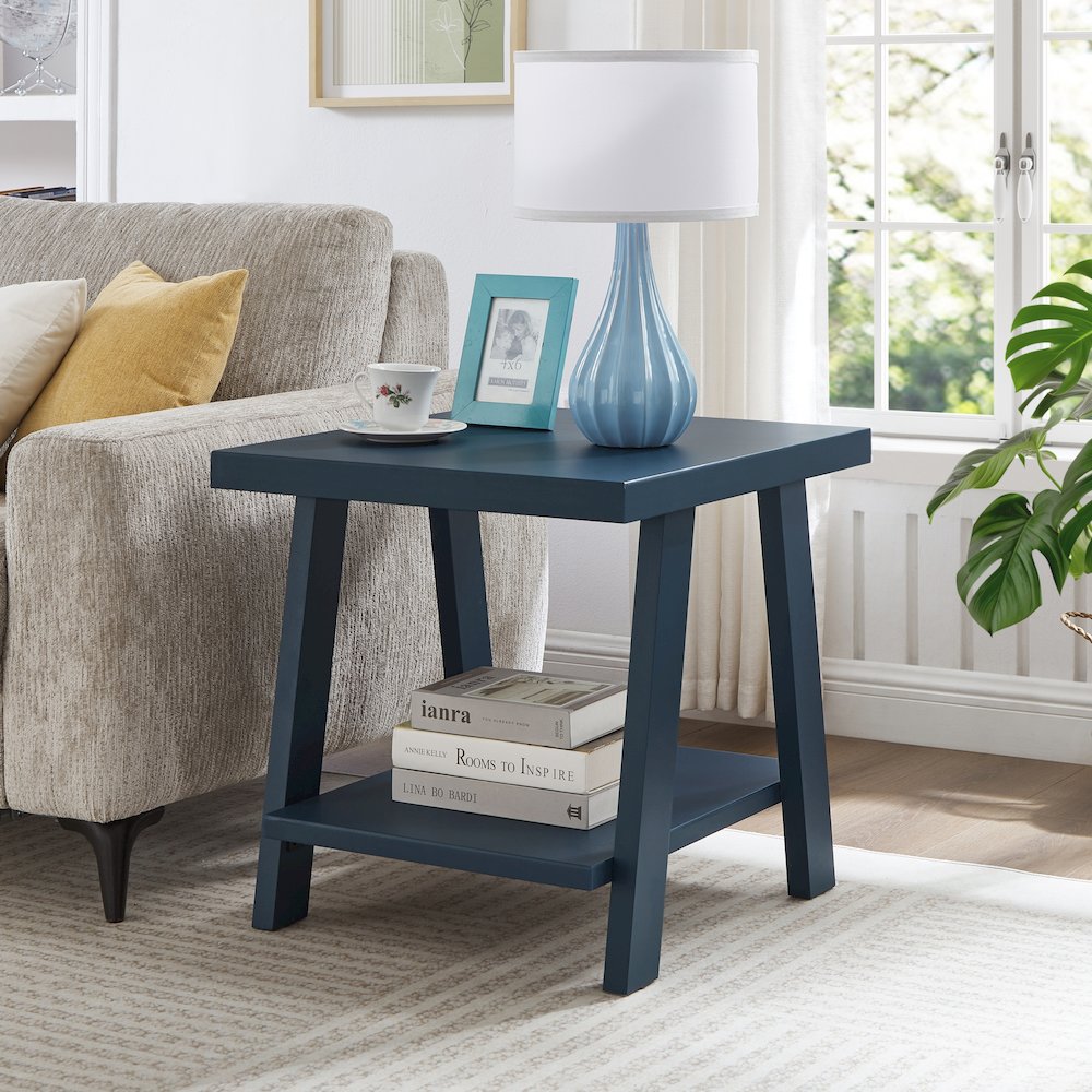 Athens Contemporary Wood Shelf End Table in Navy Blue. Picture 2