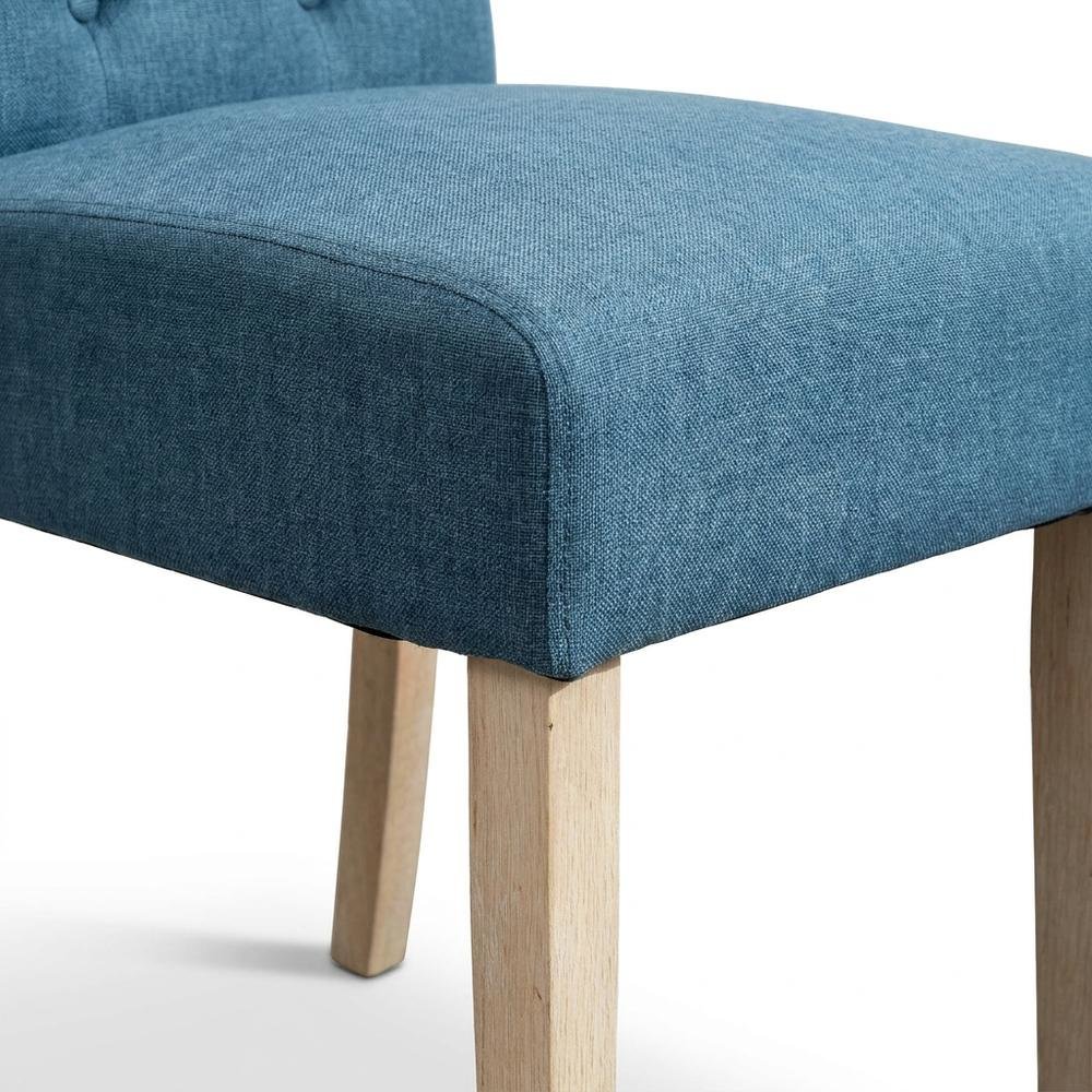 Solid Wood Tufted Parsons Upholstered Fabric Dining Chairs, Blue, Set of 2. Picture 8
