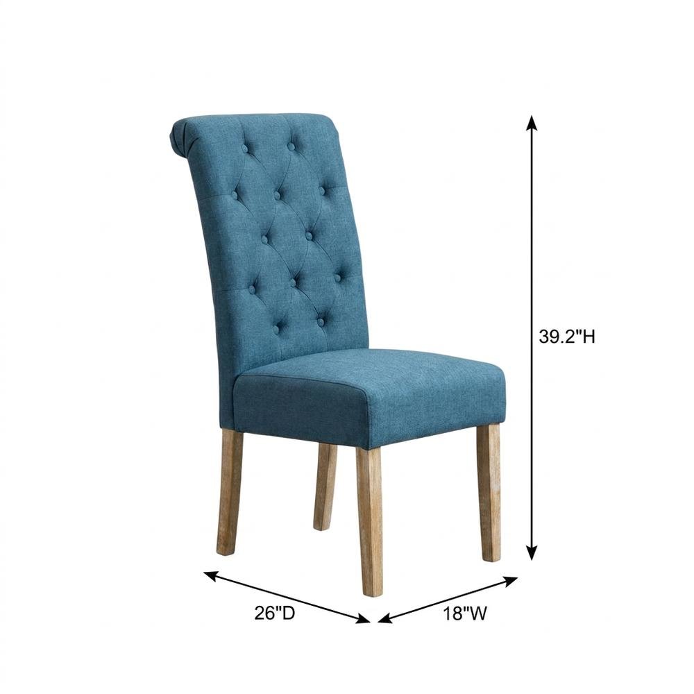 Solid Wood Tufted Parsons Upholstered Fabric Dining Chairs, Blue, Set of 2. Picture 6