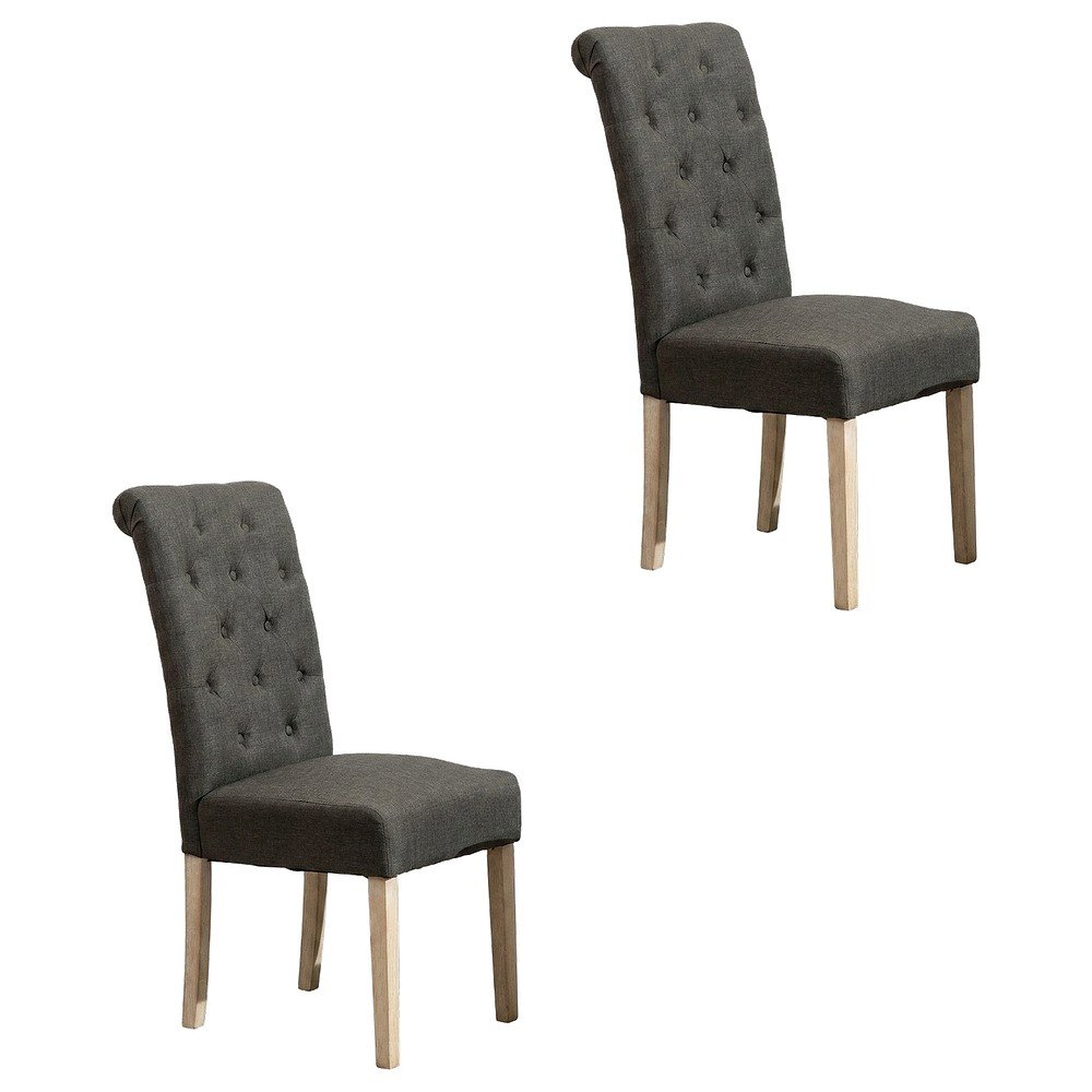 Solid Wood Tufted Parsons Upholstered Fabric Dining Chairs, Charcoal, Set of 2. Picture 1