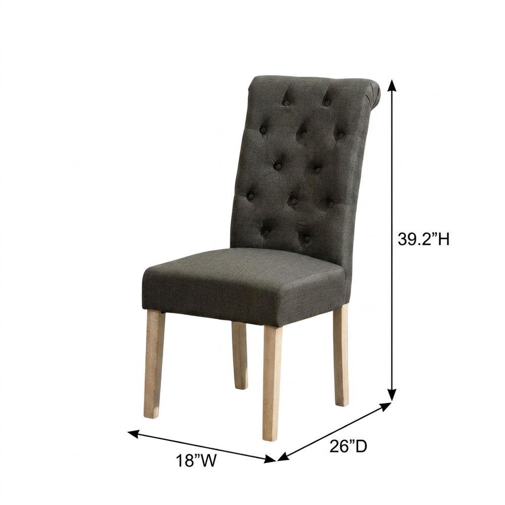Solid Wood Tufted Parsons Upholstered Fabric Dining Chairs, Charcoal, Set of 2. Picture 6