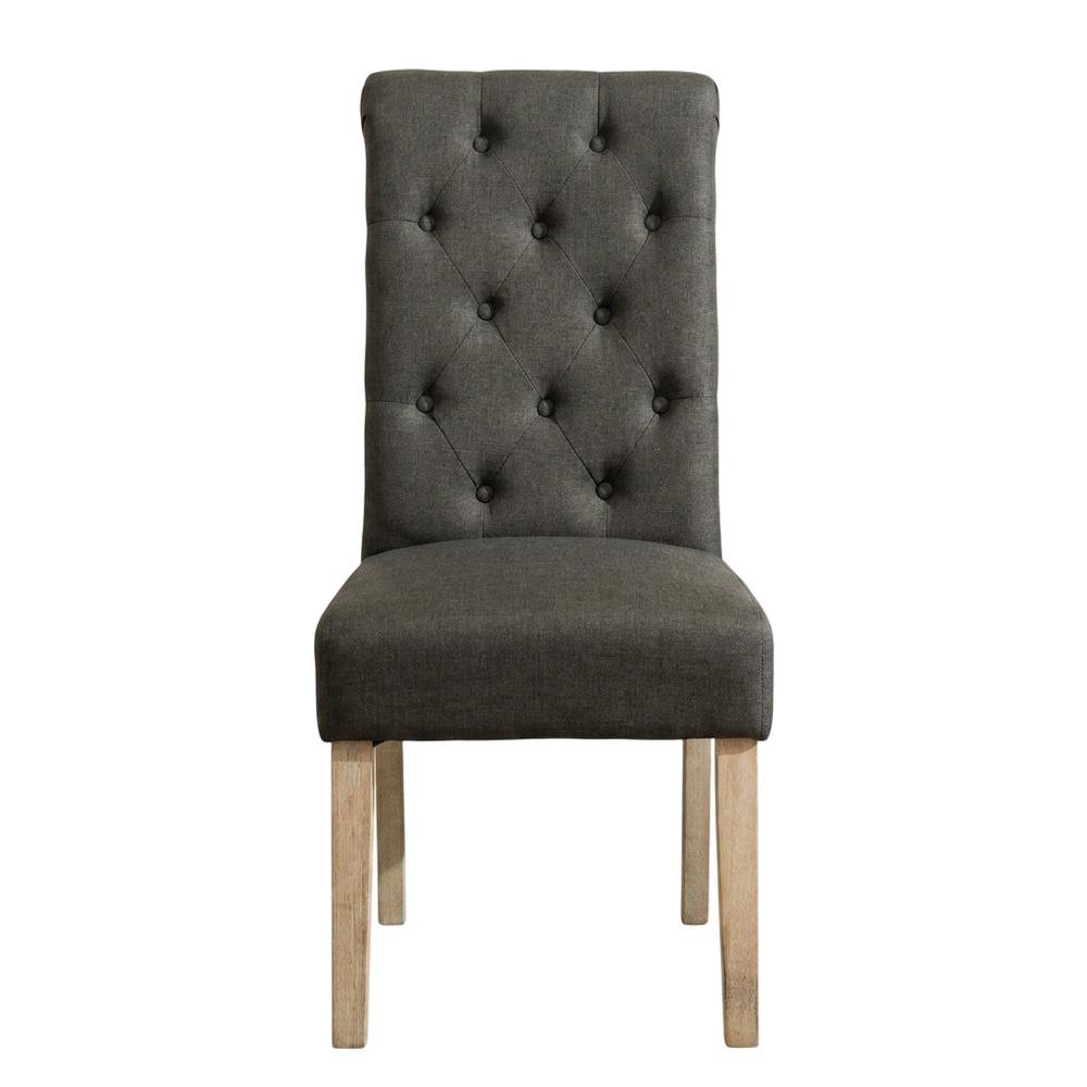 Solid Wood Tufted Parsons Upholstered Fabric Dining Chairs, Charcoal, Set of 2. Picture 2